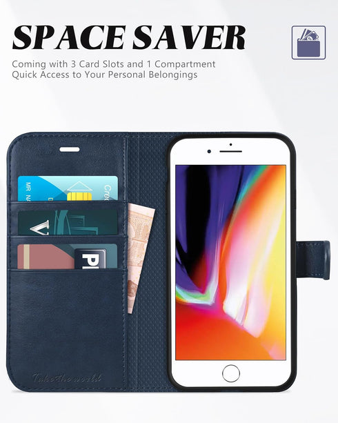 TUCCH Case Wallet for iPhone 8 Plus/7 Plus, PU Leather with 3 Credit Card Holder, 1 Money Slot, Kickstand Folio Flip
