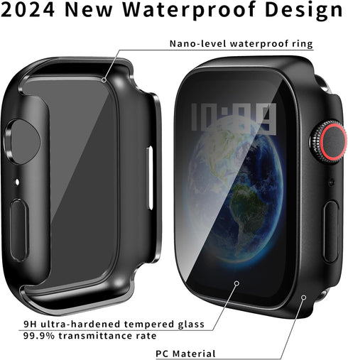 Waterproof Privacy Case for Apple Watch Series 9/8/7 45mm, Anti-peep Screen Protector, iWatch Bumper Cover Black