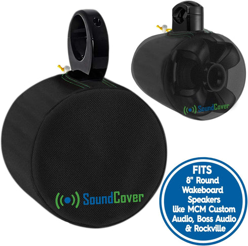 Two Large Black Heavy Duty Marine Wakeboard Tower Pod Speaker Covers for Large Round Boat Speakers