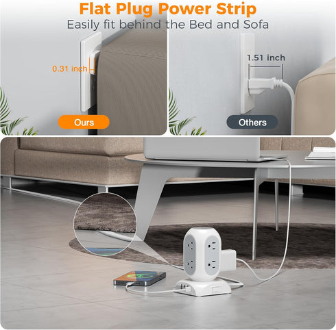 Surge Protector Power Strip Tower, TESSAN 10 Ft Extension Cord with 8 AC Outlets & 4 USB Ports