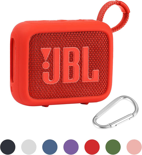 co2CREA Silicone Cover Case for JBL Go 4 Waterproof Bluetooth Speaker, Portable Travel Case with Carabiner (Red Case)