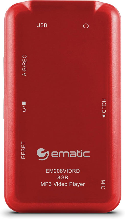 Ematic 8GB MP3 1.5-inch Video Player with FM Tuner/Recorder and Color Screen, Red