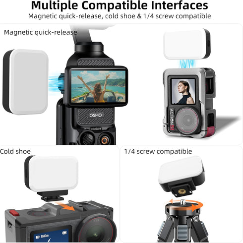 ITOTIN 3, 1/4" 3 2 400mAh, Magnetic Mini LED Light for DJI Osmo Pocket Action Cameras Rechargeable Mini Video Fill