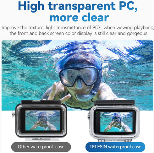 TELESIN Waterproof Case for DJI Action 4/3 Camera Accessories, Anti-fog Underwater Housing Shell Cage