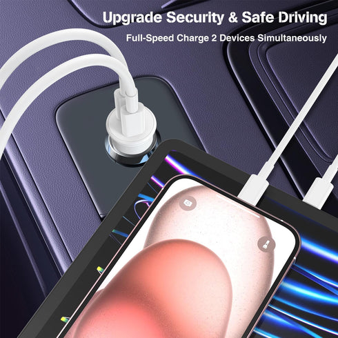 Fast Charging Car Charger for iPhone 16 15 Pro Max, 40W Dual Port USB C with 2Pack 6ft USB C Cable, Type C Adapter,