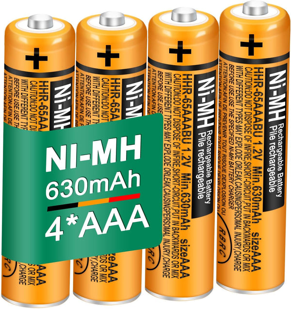 4 Pack HHR-65AAABU NI-MH Rechargeable Battery for Panasonic, 1.2V 630mAh AAA Battery for Cordless Phones