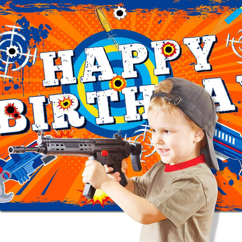 Dart Battle Happy Birthday Backdrop - Party Decorations Photo Background for Kids Boys Birthday Table