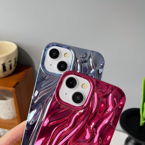 Caseative iPhone 13 Case - Pleated Water Ripple Chrome Plating, Electroplated Wave Pattern, Soft, Gold.