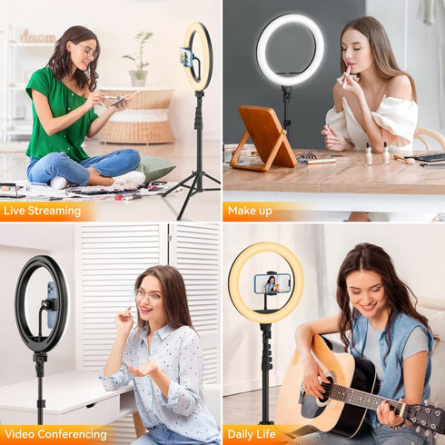 TODI 12" Dimmable LED Ring Light with 63" Tripod Stand, Phone Holder, Remote for Makeup/Live Stream/Photography