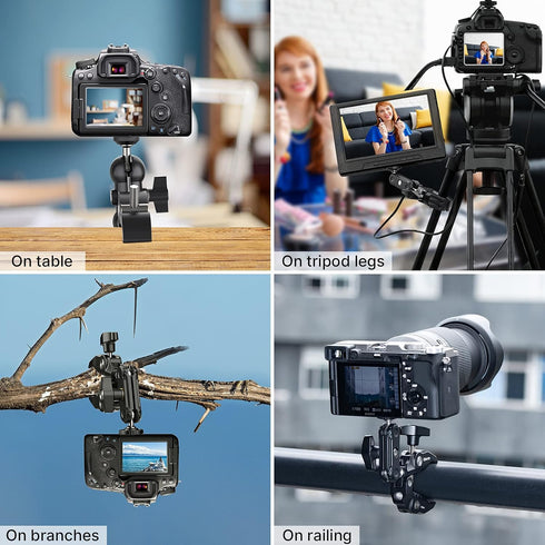 R094 Super Clamp Multi-Functional Camera C Clamp Mount, 1/4" Ball Head Monitor Mount 3/8" Hole Adjustable Video Shooting, Mobile Clamp for Gopro Action INSTA360 Cam, Vlog Cam Selfie Live Streaming