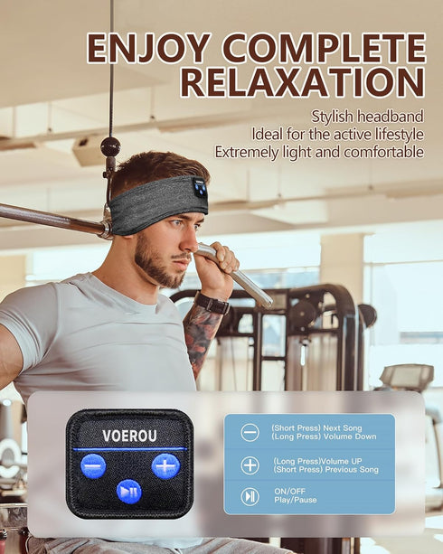 Voerou Sleep Headphones, Bluetooth Headband, Sleeping Headphones with Ultra-Thin Speakers for Side Sleepers, Headband