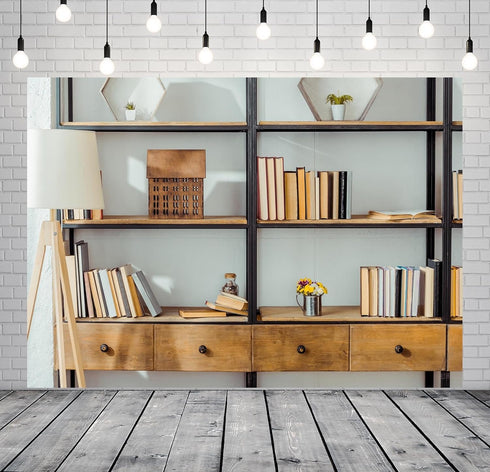 BELECO 8x6ft Fabric Living Room Bookshelf Backdrop Empty Room with Bookcase, Zoom Calls Video Recording Background Home