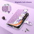 ULAK iPhone 13 Wallet Case for Women, Premium PU Leather Flip Cover with Card Holder, Kickstand - Purple Glitter