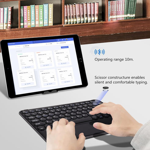 Wireless Bluetooth Keyboard with Touchpad, 10inch Portable Rechargeable Slim Keyboard for iPad/iOS/Android Devices