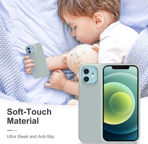 CellEver Heavy-Duty Silicone Case for iPhone 12/12 Pro, Two Shatterproof Glass Screen Protectors, Light Mint