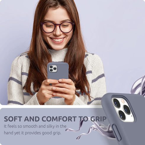 SURPHY iPhone 11 Pro Case, Thickened Liquid Silicone, 5.8 inches, with Microfiber Lining, Lavender Gray