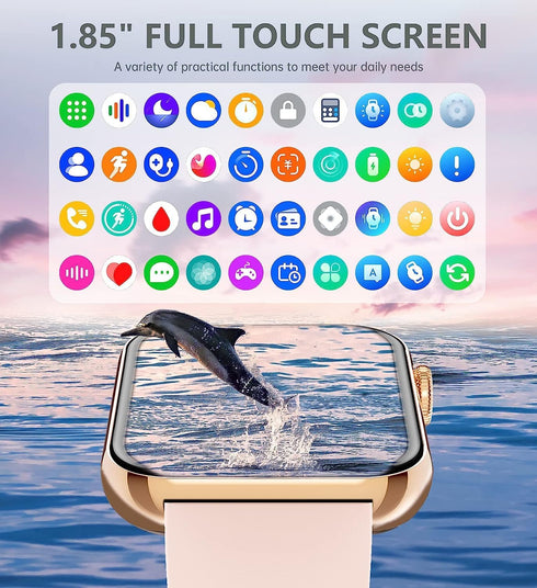 Smartwatch for Android & iPhone, 1.85" Waterproof Fitness Tracker with AI Voice Control, Pink