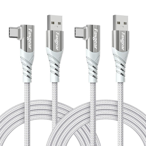 Fasgear 6ft USB C Cables 2 Pack - 3A Fast Charging, Nylon Braided, Right Angle, 480Mbps, Compatible with Galaxy, PS5,