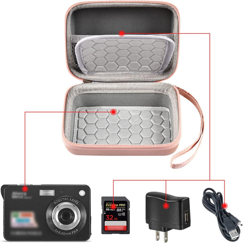 Carrying & Protective Case for Digital Camera, AbergBest 21 Mega Pixels 2.7" LCD Rechargeable HD/Kodak Pixpro/Canon PowerShot ELPH 180/190 / Sony DSCW800 / DSCW830 Cameras for Travel - Rose Gold