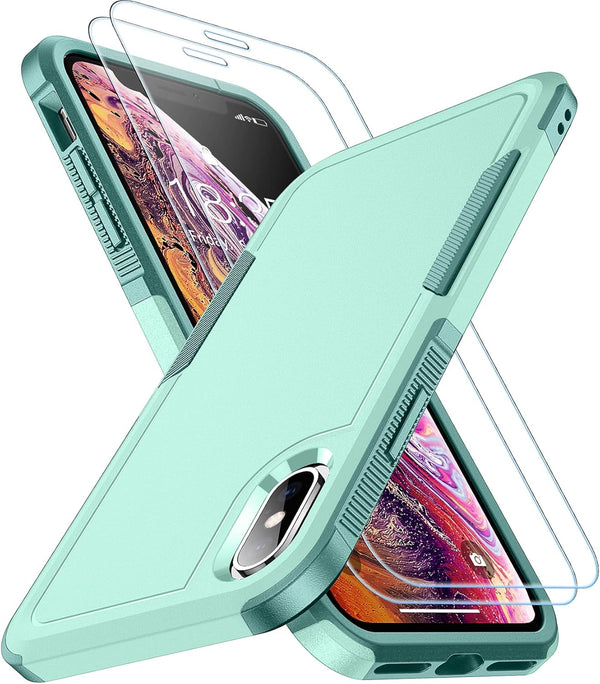 SPIDERCASE iPhone Xs Max Case, Light Green, with 10 FT Military Grade Drop Protection & 2 pcs Tempered Glass Protector