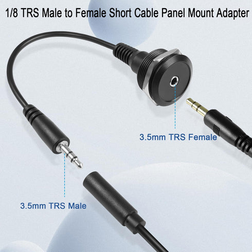 QIANRENON TRS 3.5mm Stereo Connector, 1/8 TRS Male to Female Short Cable, Panel Mount Headphone Adapter for Microphones