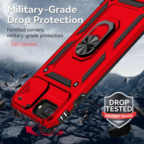 SunStory iPhone 8/7/6 Plus Case with HD Screen Protector, Slide Camera Cover & Kickstand, Military-Grade, Red