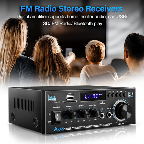 Home Audio Power Amplifier with Bluetooth, 100Wx2 Stereo Receiver, Dmyond Home Amplifiers with FM Radio USB, AUX, RCA