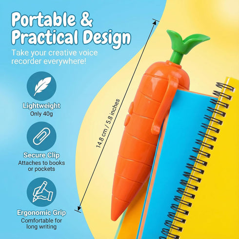 TailWaggers 60-Second Voice Recorder Pen with Playback - Cute Carrot-Shaped Audio Recorder & Smooth-Writing Ballpoint