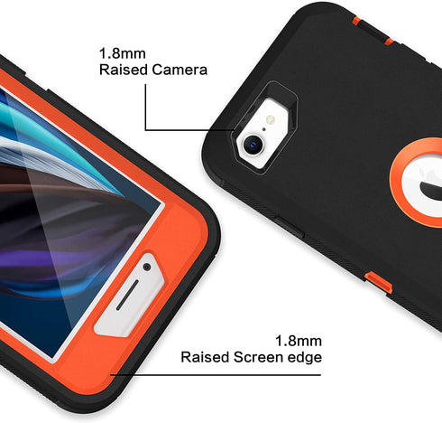 MXX Heavy Duty Protective Case for iPhone SE 2020/SE 2022 with Screen Protector, Orange/Black