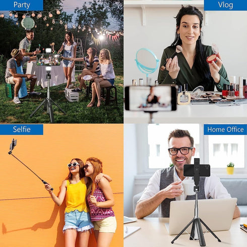 41” Selfie Stick Tripod Quadrapod with 2 Rechargeable Fill Light, Extendable Tripod with Bluetooth Remote for All