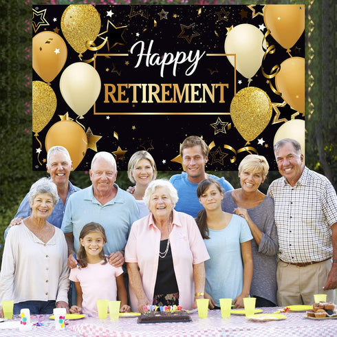 Blulu Extra Large Retirement Party Decorations, Fabric Retire Sign Banner Photo Booth Backdrop with Rope (70.8 x 43.3