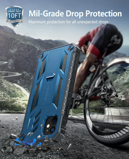 FNTCASE iPhone 11 Case: Shockproof Military Grade, Dual Layer Protection, Kickstand, Matte Textured, 6.1" Blue.