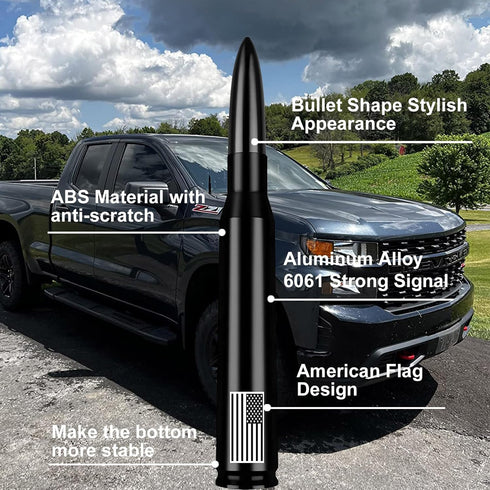 Car Truck Antenna with Tire Valve Caps, American Flag Short Replacement for GMC, Chevy, Ford, and Dodge.