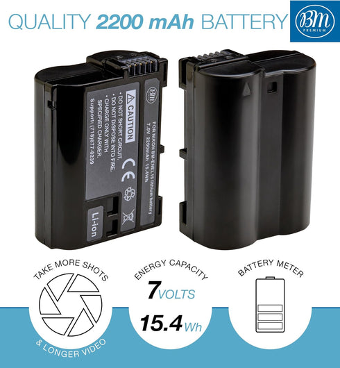BM Premium EN-EL15B Battery and Battery Charger for Nikon Z6, Z7, D780, D850, D7500, 1 V1, D500, D600, D610, D750, D800, D800E, D810, D810A, D7000, D7100, D7200 Digital Cameras