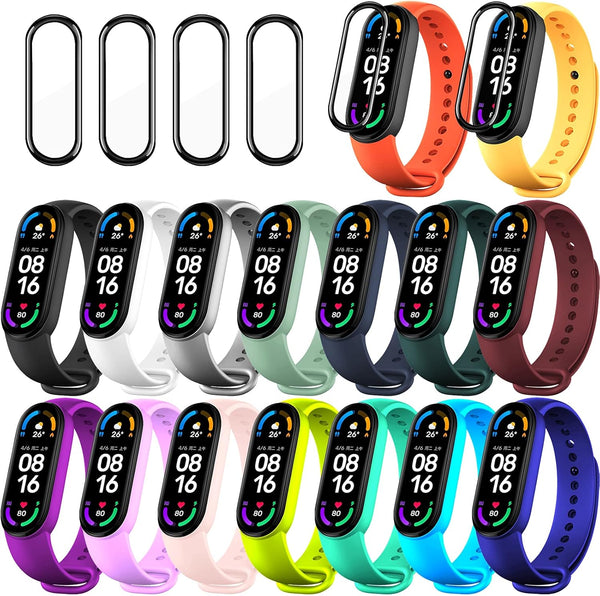 20 Pieces Strap Replacement for Xiaomi Mi Band 6 / Amazfit Band 5, Silicone Wristbands (16 Colors + 4 Screen Protector)