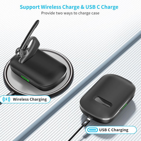 ZUKUMU Headset 180H 1000mAh Headset Bluetooth Wireless Earpiece Microphone Playtime Wireless Charging Case Handsfree