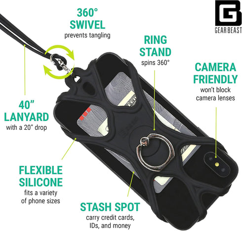 Universal Phone Lanyard Holder and Ring Grip, Silicone Neck Strap and Phone Ring Holder for Most Smartphones