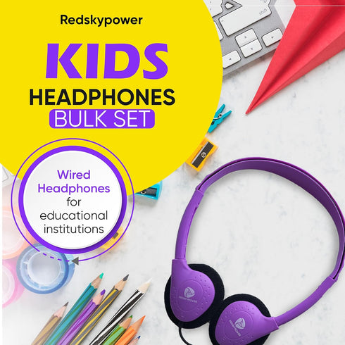 Redskypower 10 Pack 3.5mm 4ft Bulk Wired Headphones, On Ear with Jack, Tangle Free Cable, Comfortable Fit, Affordable