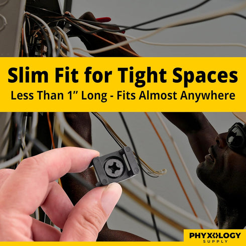 Pro-Grade Slim 1x .6 Cable Tie Mounts with Screws, 100 Pack, Black Zip Tie Bases for Wire Management