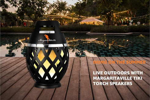 Margaritaville Tiki Torch Waterproof Bluetooth Speaker, Portable Party Speaker with Flickering LED Lights