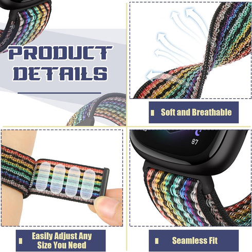 Nylon Bands for Fitbit Versa 4/Sense 2/3, Soft Breathable Adjustable Replacement Strap for Women Men