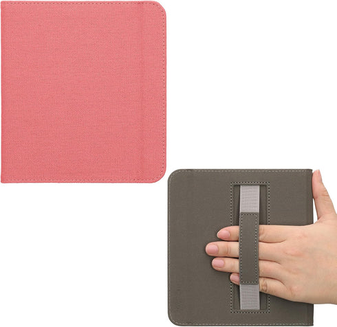 kwmobile Protective Canvas eReader Case for Kobo Libra - Hand Strap - Pink