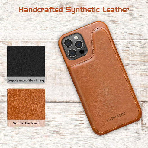 LOHASIC Wallet Case for iPhone 12 Pro Max, 5 Card Holder, Premium PU Leather, Magnetic Clasp, Brown