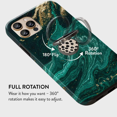 BURGA Stylish Metal Cell Phone Ring Stand Holder, Finger Grip Kickstand 360 Degree Rotation, Black Polka Dots Nude