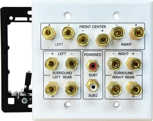 Speaker Wall Plate, 7.2 Home Theater, 2 RCA Wall Plate, Gold Plated Binding Posts for Speaker Setup