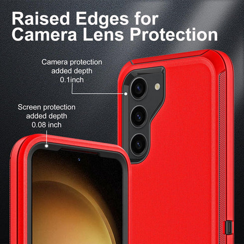 Samsung Galaxy S23 Plus Case with 2Pcs Military Grade 3 in 1 Heavy Duty Case, Red/Black, Screen & Camera Protectors