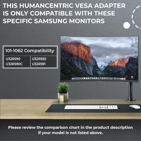 HumanCentric VESA Mount Adapter Compatible with Samsung Curved Monitors U32R590, U32R590C, U32R592, U32R591
