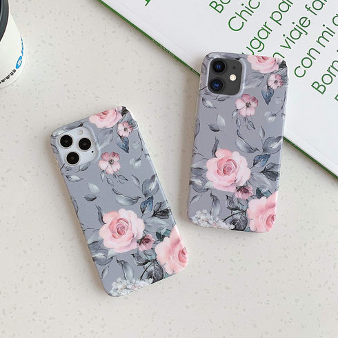 YeLoveHaw iPhone 12 and 12 Pro Case for Women, Soft Slim Protective Case, Floral & Purple Gray Leaves
