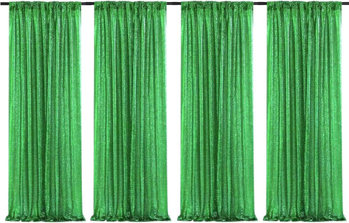 Green Sequin Backdrop Curtains - 4 Panels 2FTx8FT Glitter Green Photo Backdrop for Party Wedding Baby Shower