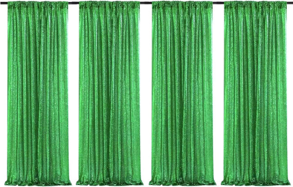Green Sequin Backdrop Curtains - 4 Panels 2FTx8FT Glitter Green Photo Backdrop for Party Wedding Baby Shower